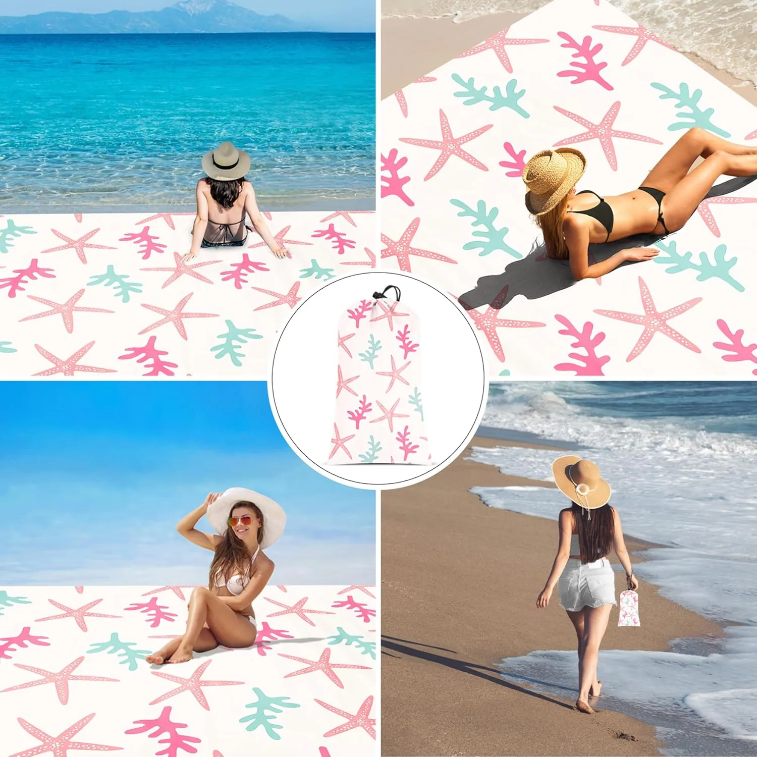 Beach Blanket Waterproof Sandproof Oversized, 9X10 Ft Extra Large Beach Mat Sand Free, Lightweight Compact Foldable Picnic Blankets w/ 4 Stakes & Pockets for Camping, Travel, Beach Vacation Essential