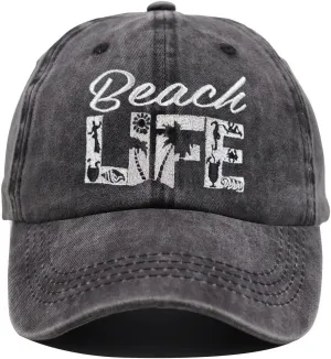 Beach Life Hat, Beach Hair Don't Care Baseball Cap Vintage Embroidered Adjustable Distressed Washed for Men Women
