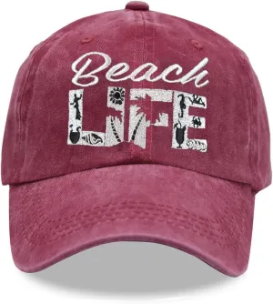 Beach Life Hat, Beach Hair Don't Care Baseball Cap Vintage Embroidered Adjustable Distressed Washed for Men Women
