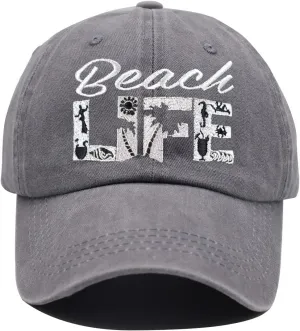Beach Life Hat, Beach Hair Don't Care Baseball Cap Vintage Embroidered Adjustable Distressed Washed for Men Women