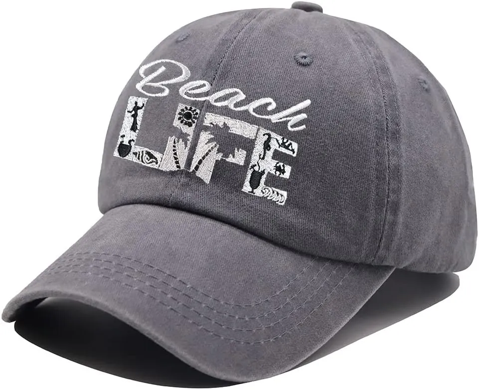 Beach Life Hat, Beach Hair Don't Care Baseball Cap Vintage Embroidered Adjustable Distressed Washed for Men Women