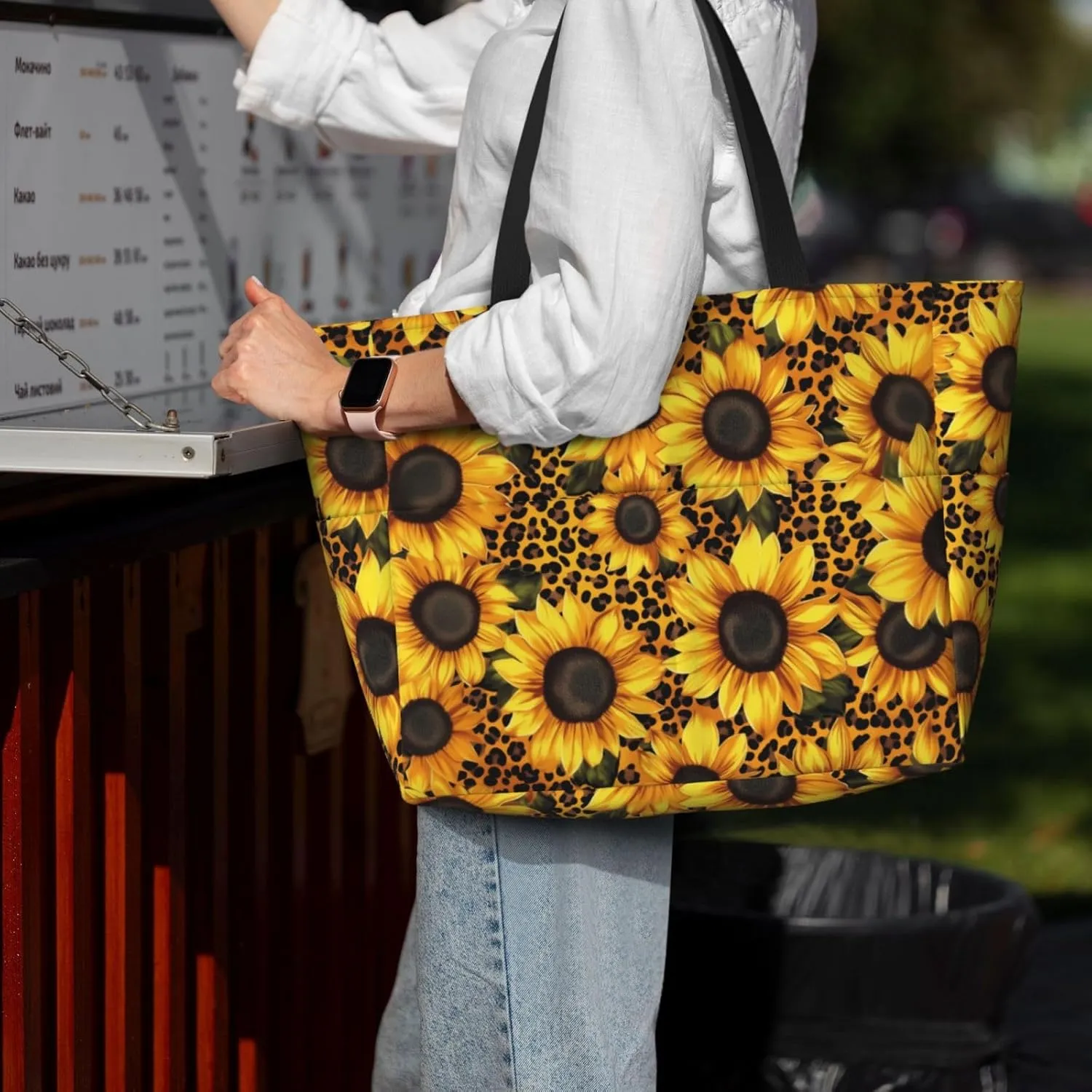 Beach Tote Bag for Women Foldable Waterproof and Sandproof Tote Bag with Zipper Print Beach Bag Large Travel Bag