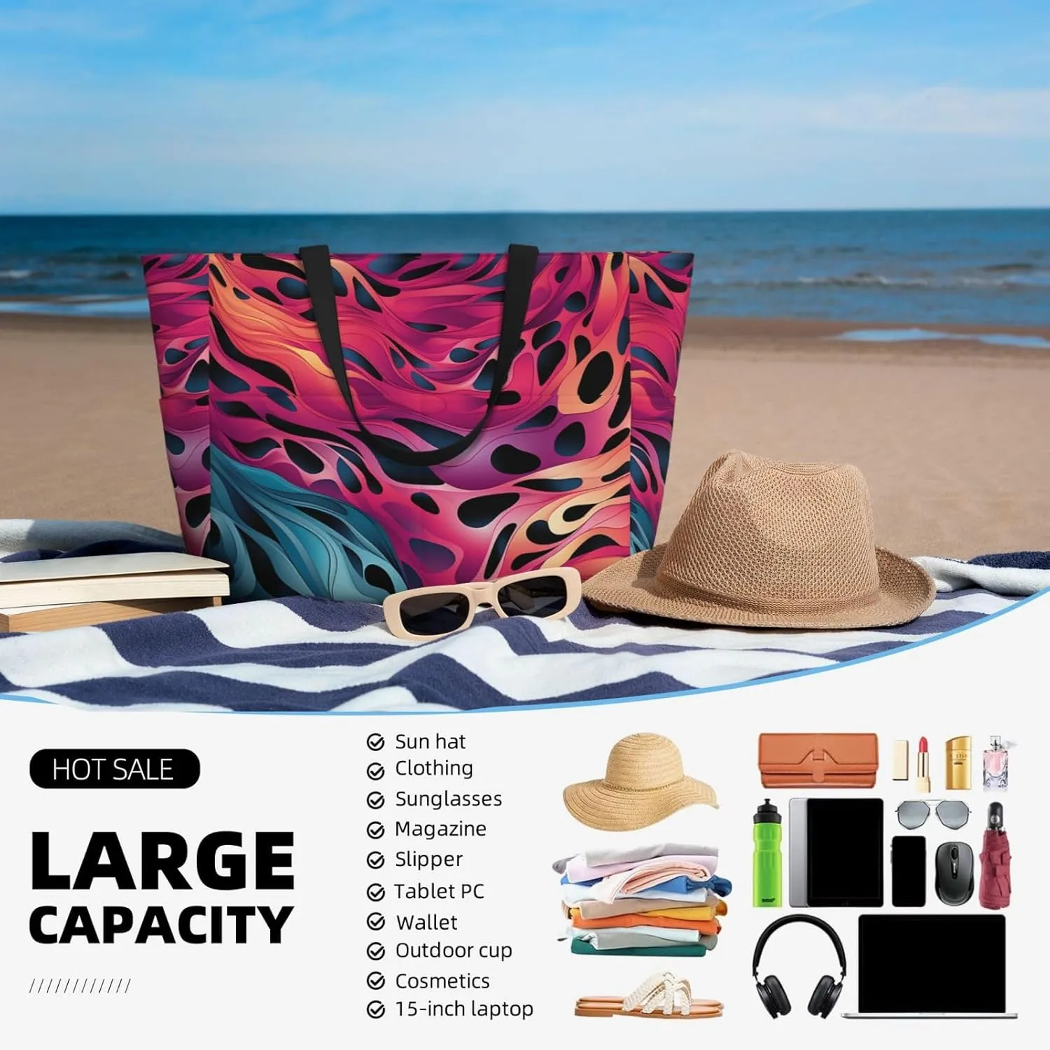 Beach Tote Bag for Women Oversized Travel Weekender Bags Skate boards Waterproof Pool Bag Beach Accessories