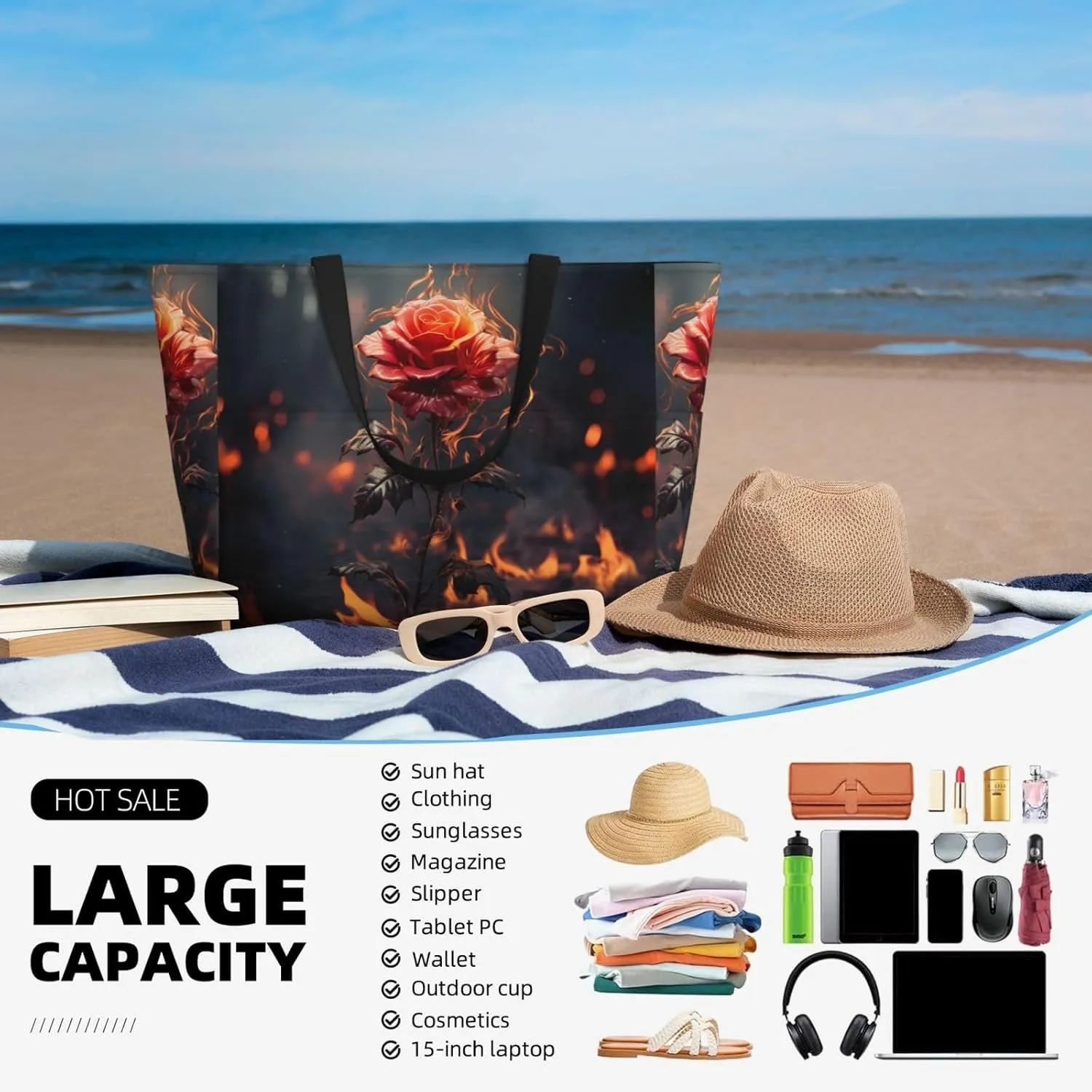Beach Tote Bag for Women Oversized Travel Weekender Bags Skate boards Waterproof Pool Bag Beach Accessories