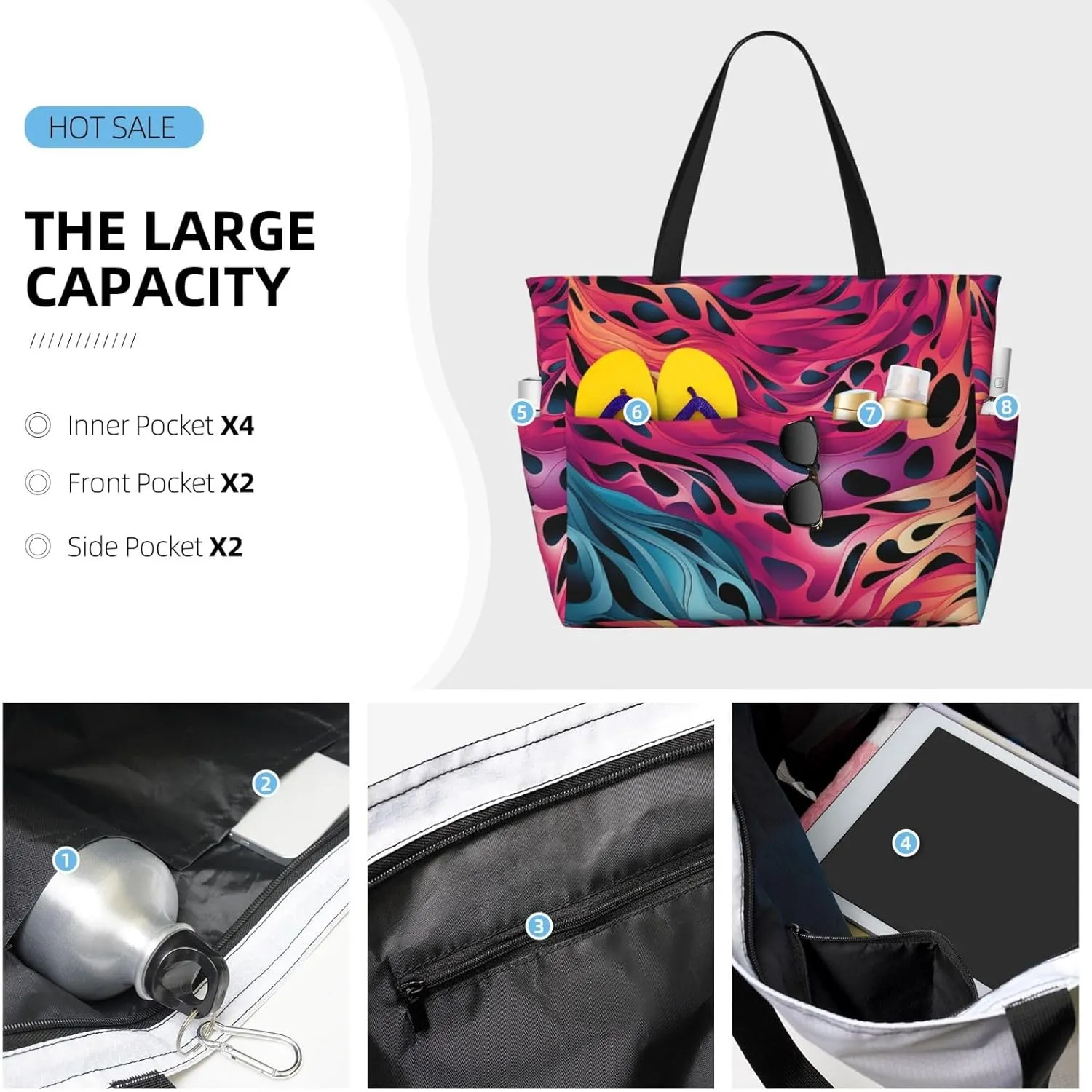 Beach Tote Bag for Women Oversized Travel Weekender Bags Skate boards Waterproof Pool Bag Beach Accessories