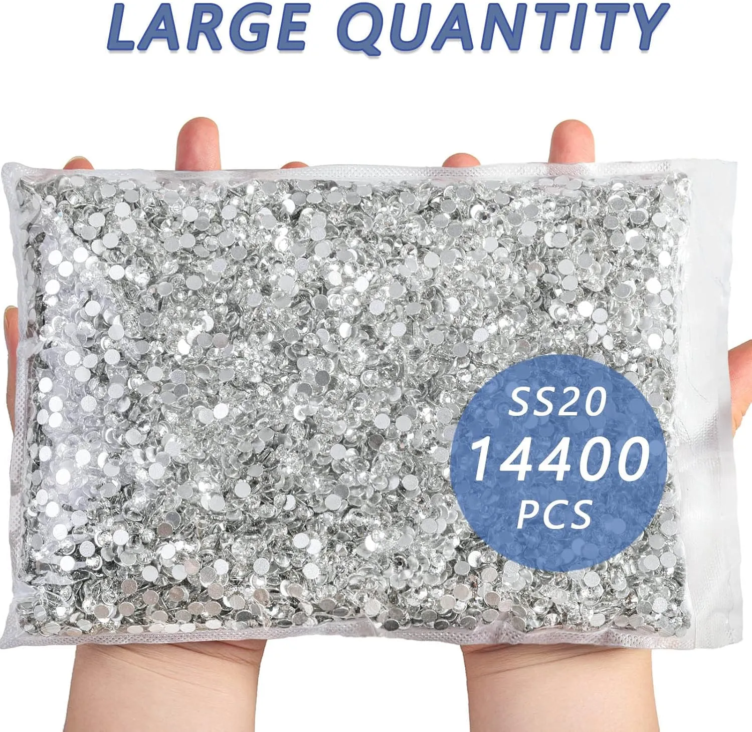 Beadsland Flatback Rhinestones Bulk,14400PCS White Rhinestones for Nails Crafts Clothes DIY Decoration, Crystal, SS20, 4.6-4.8mm
