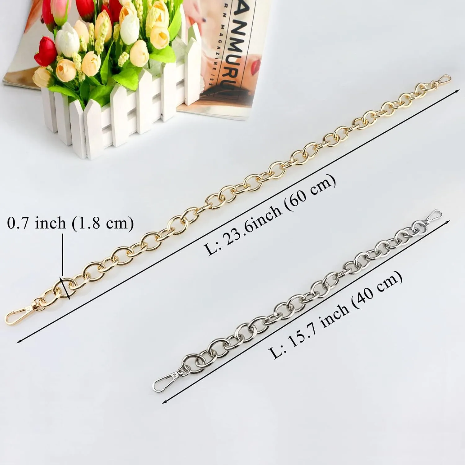 Beaulegan Purse Chain Handles Replacement for Handbag or Shoulder Bag 2 PCS, 15.7 Inch Long (Silver)
