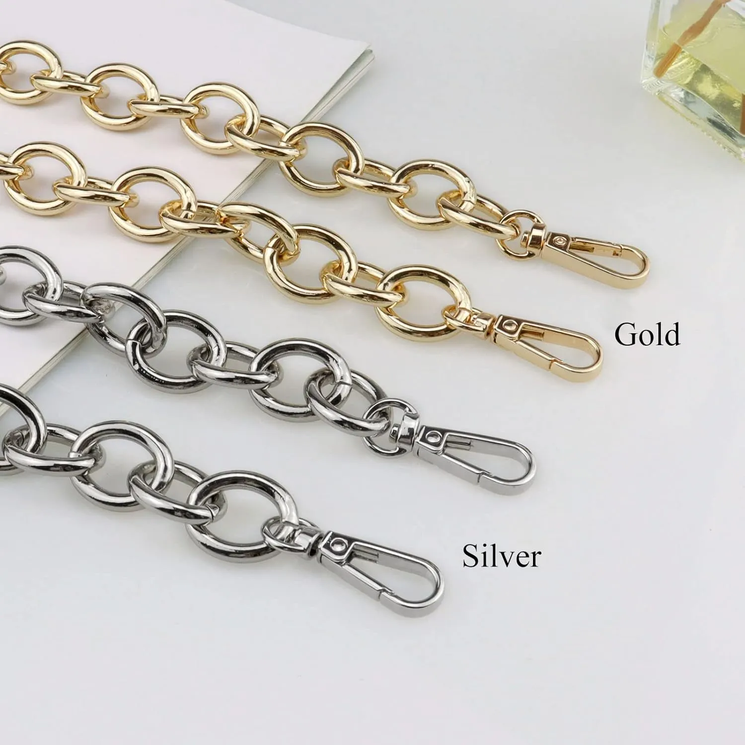 Beaulegan Purse Chain Handles Replacement for Handbag or Shoulder Bag 2 PCS, 15.7 Inch Long (Silver)