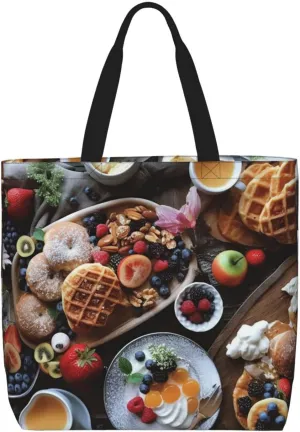 Beautiful Breakfast Tote Bag for Women Hobo Handbags with Zipper Large Shoulder Bag Shopping Bags Travel Purse