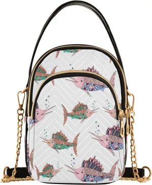 Beautiful Marlin Fish Pattern Design Crossbody Bags Shoulder Bag for Women Stylish Ladies Messenger Bags Cell Phone Purse and Handbags Wallet