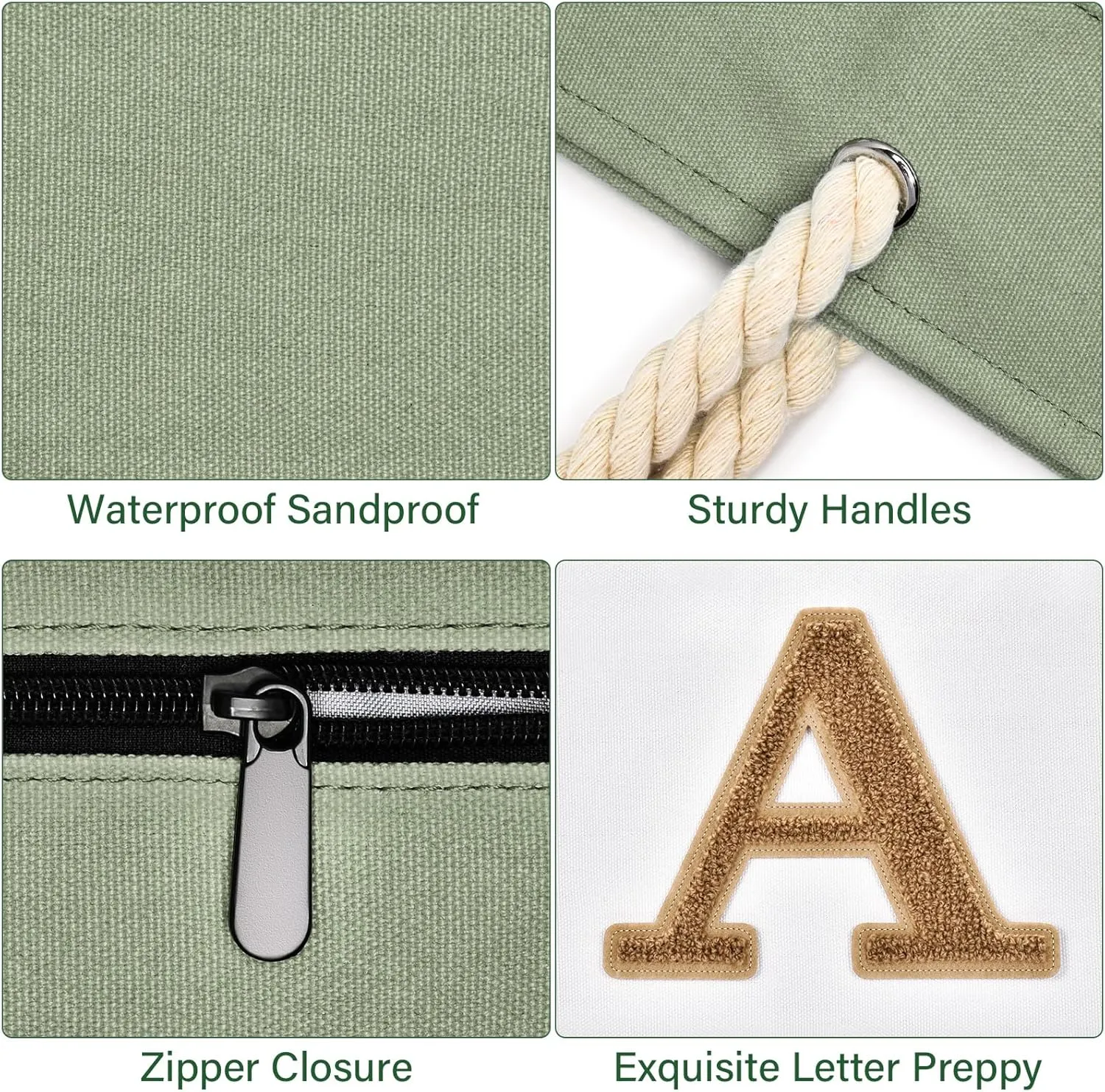 Becokan Initial Beach Bag Waterproof Canvas Beach Tote Bag Zipper Personalized Gifts for Women Her Birthday Travel Essentials