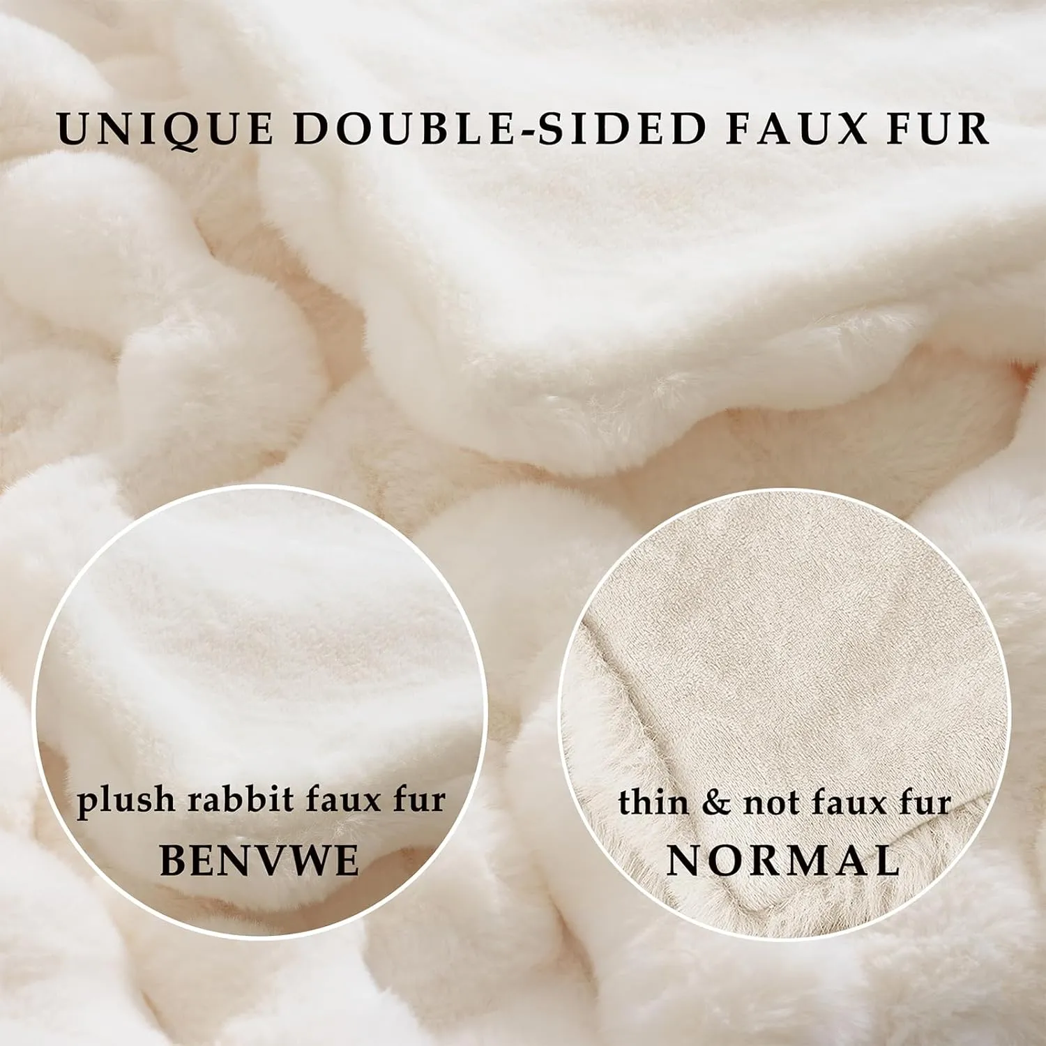 BENVWE Faux Fur Throw Blanket for Couch - Cozy Plush Fluffy Soft Thick Bubble Blanket for Living Room Home Decor - Mothers Day Birthday Gifts for Women, Cream White, 51" x 63"