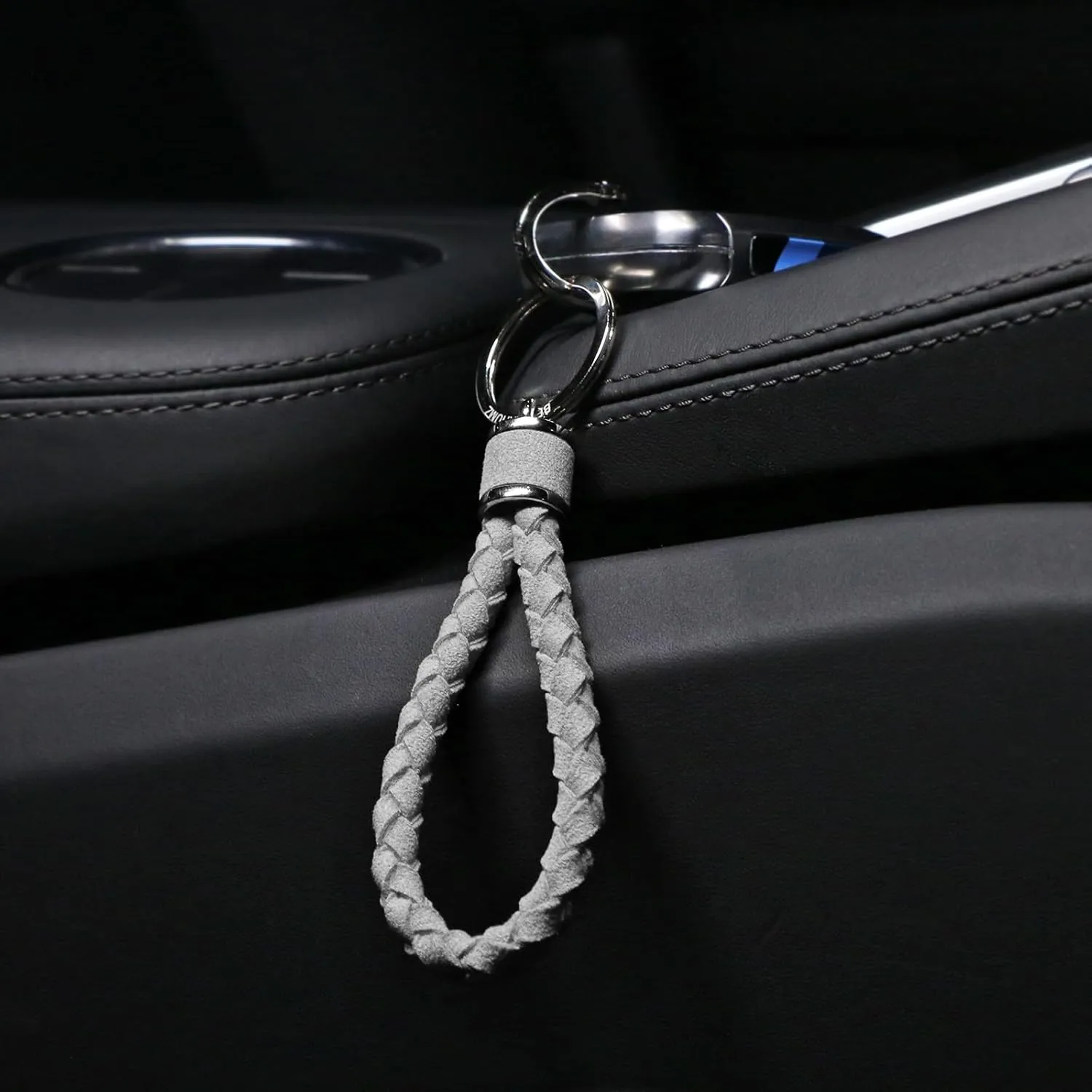 BETTERHUMZ Leather Key Fob Car Weave Keychain Ring Woven Strap Braided Key Chain for Alcantara Accessories