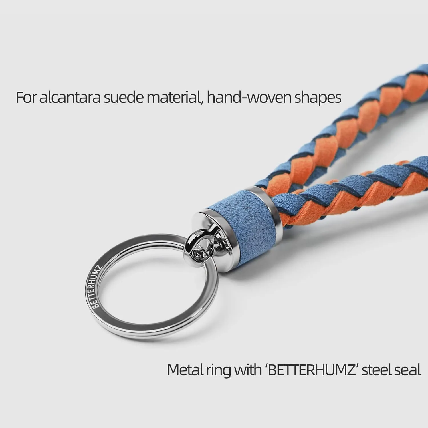 BETTERHUMZ Leather Key Fob Car Weave Keychain Ring Woven Strap Braided Key Chain for Alcantara Accessories