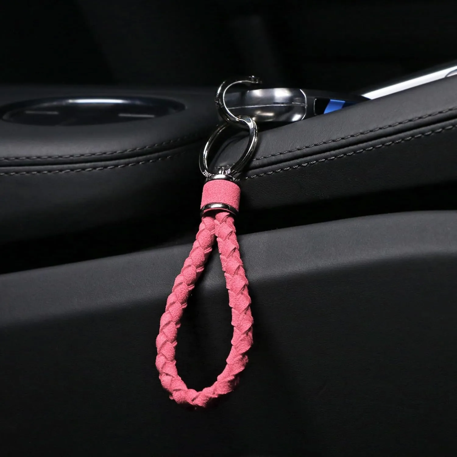 BETTERHUMZ Leather Key Fob Car Weave Keychain Ring Woven Strap Braided Key Chain for Alcantara Accessories