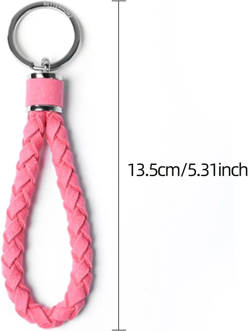 BETTERHUMZ Leather Key Fob Car Weave Keychain Ring Woven Strap Braided Key Chain for Alcantara Accessories