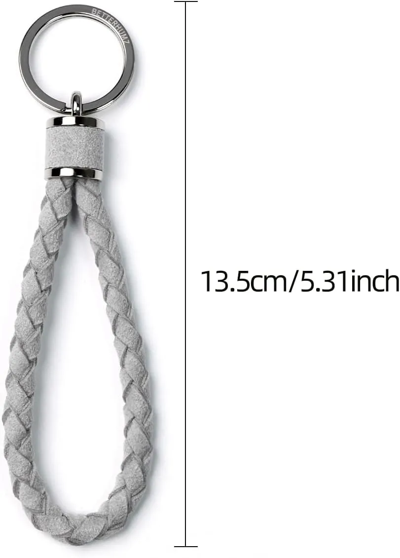 BETTERHUMZ Leather Key Fob Car Weave Keychain Ring Woven Strap Braided Key Chain for Alcantara Accessories