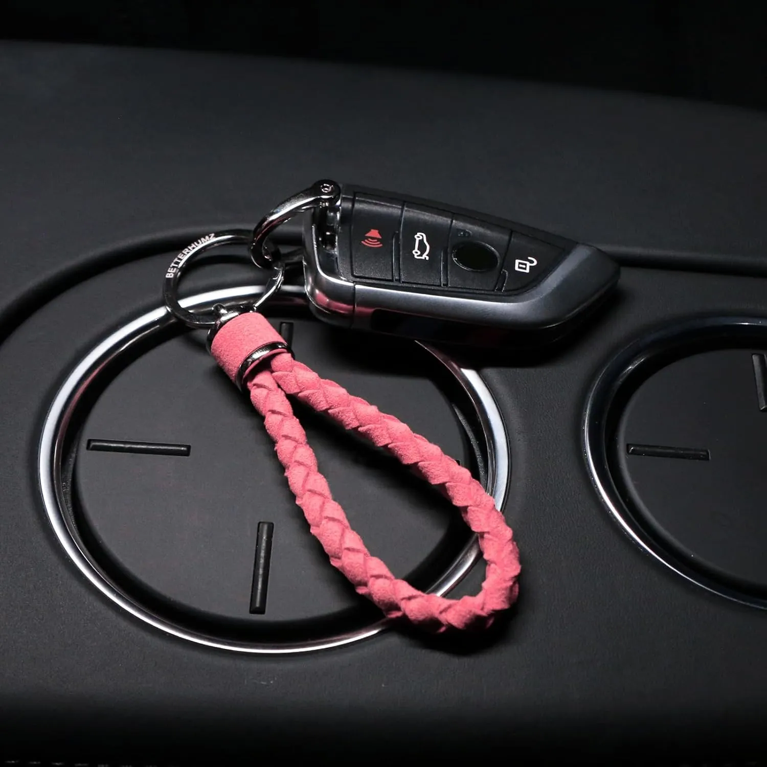 BETTERHUMZ Leather Key Fob Car Weave Keychain Ring Woven Strap Braided Key Chain for Alcantara Accessories