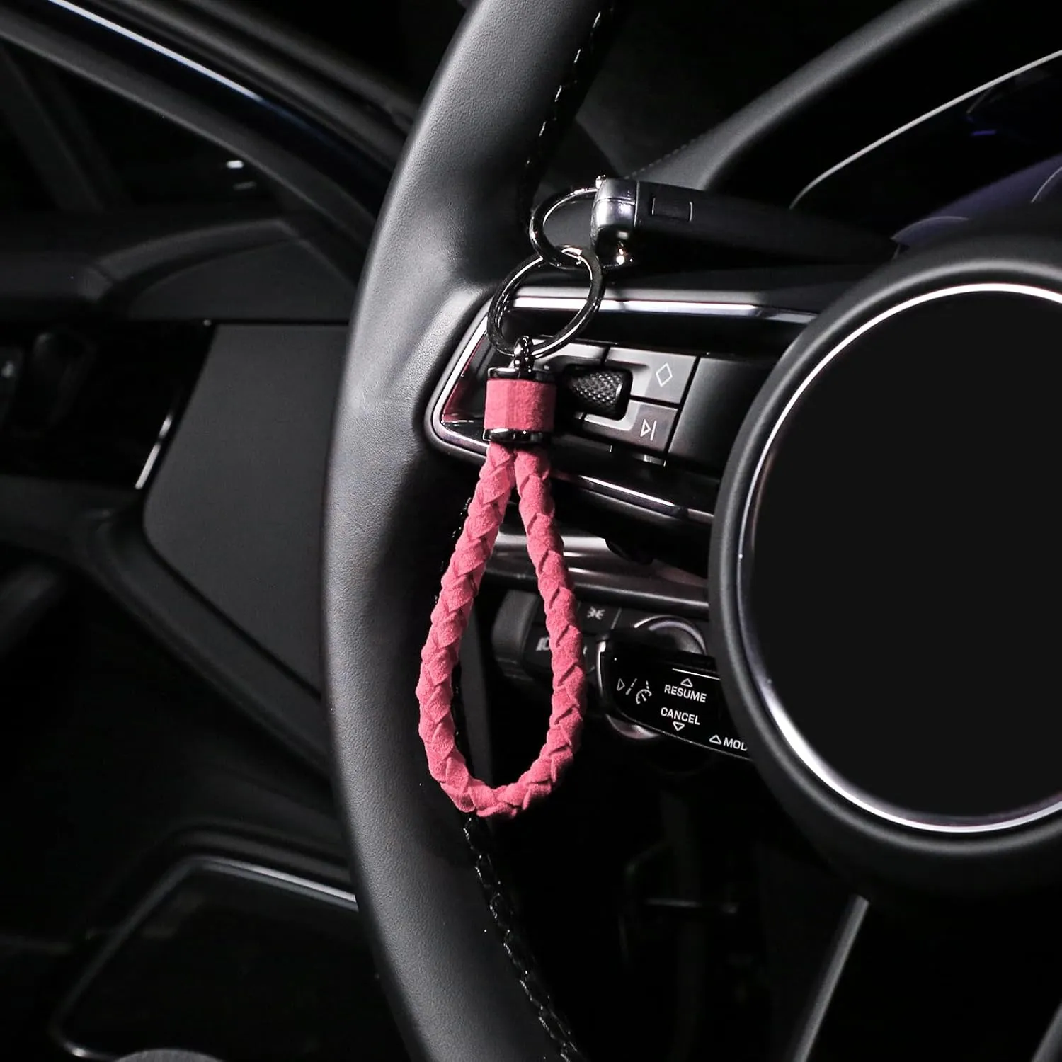 BETTERHUMZ Leather Key Fob Car Weave Keychain Ring Woven Strap Braided Key Chain for Alcantara Accessories