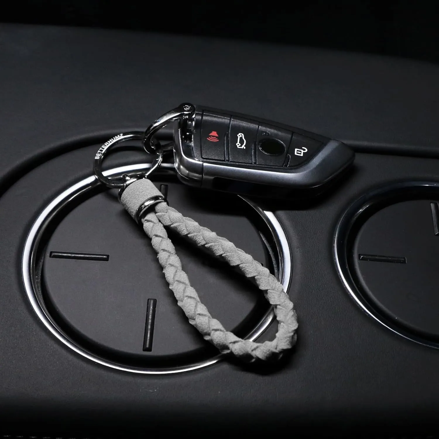 BETTERHUMZ Leather Key Fob Car Weave Keychain Ring Woven Strap Braided Key Chain for Alcantara Accessories