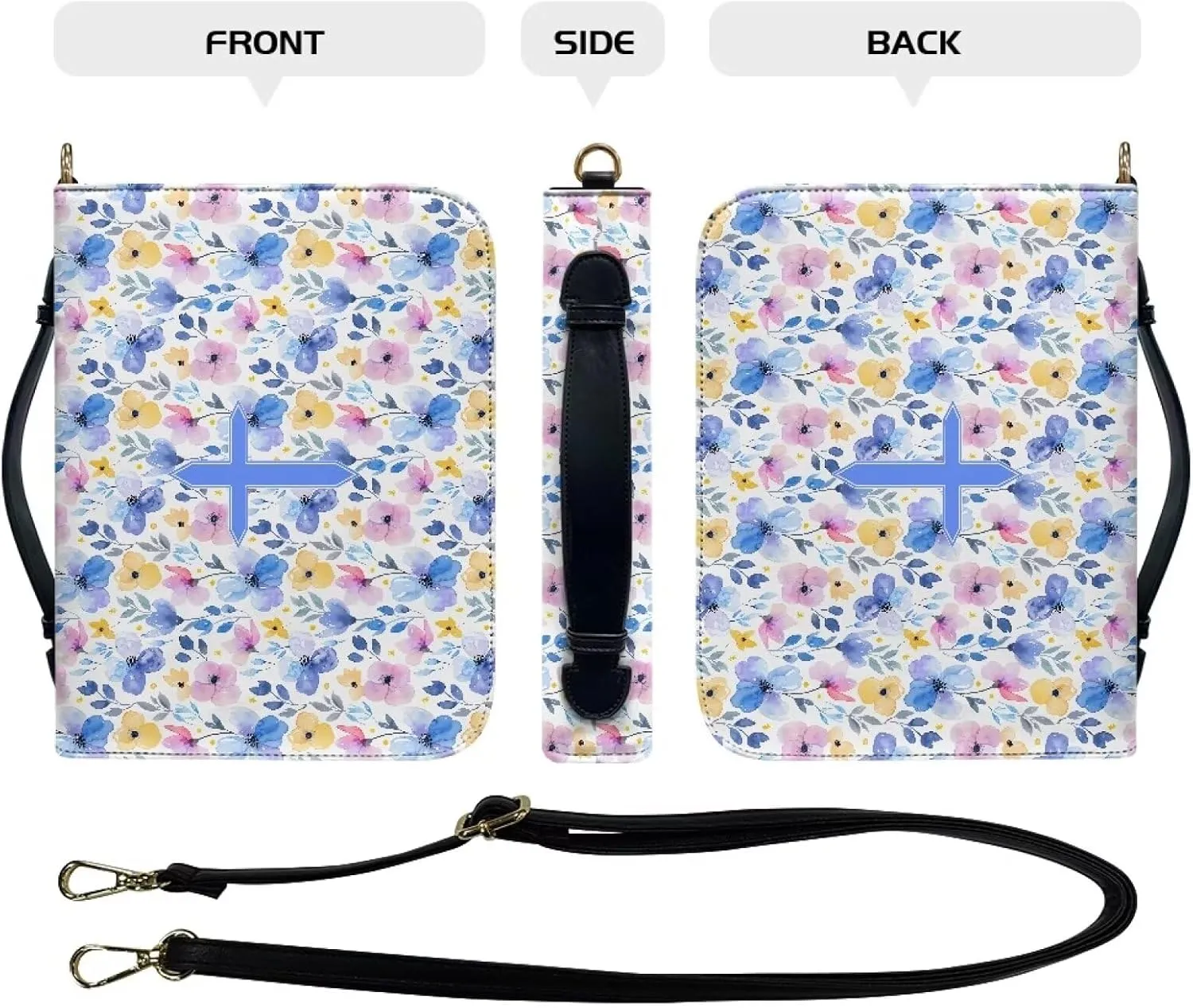 Bible Cover Case for Women with Detachable Strap,PU Leather Bible Cover for Girl Church Book Cover Custom