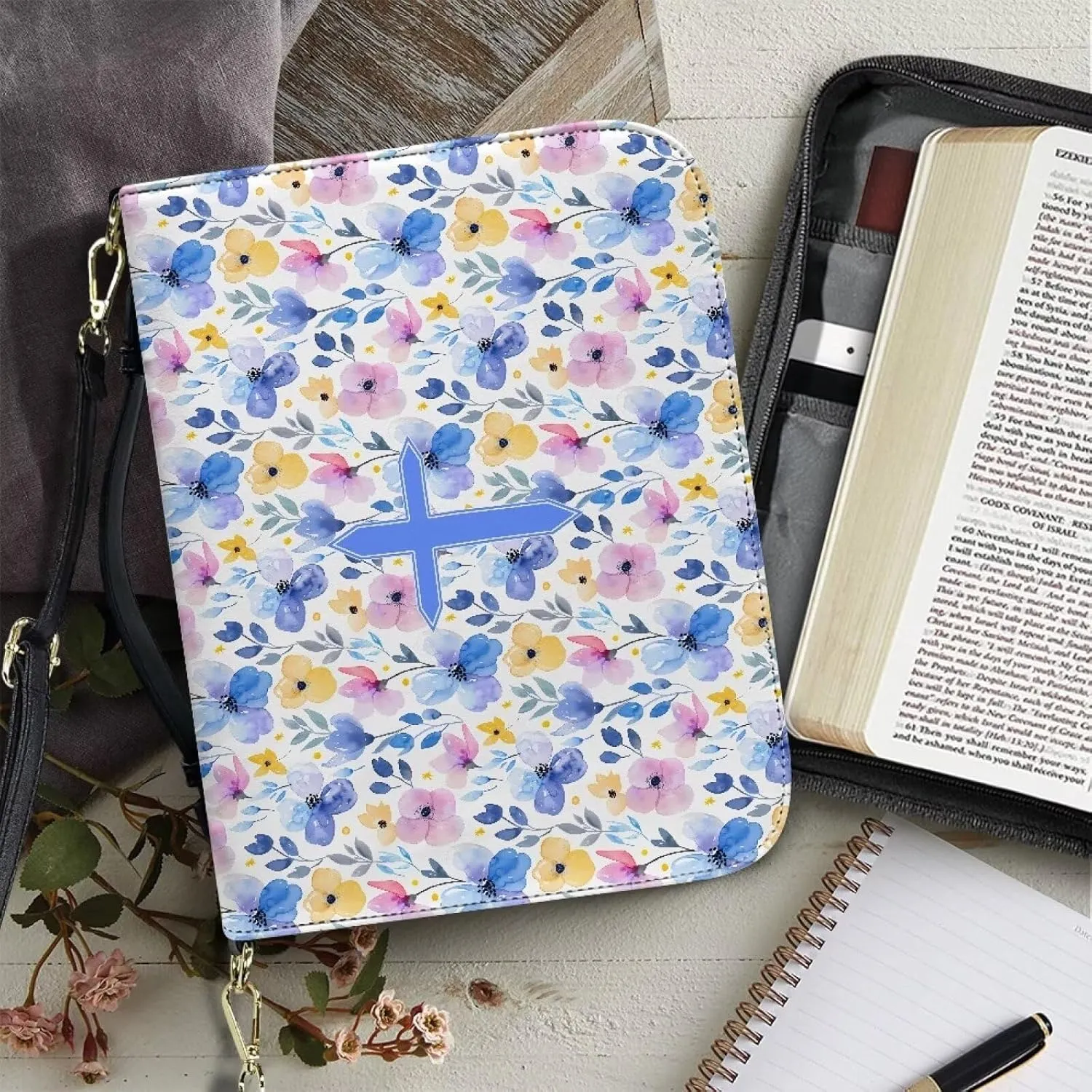 Bible Cover Case for Women with Detachable Strap,PU Leather Bible Cover for Girl Church Book Cover Custom