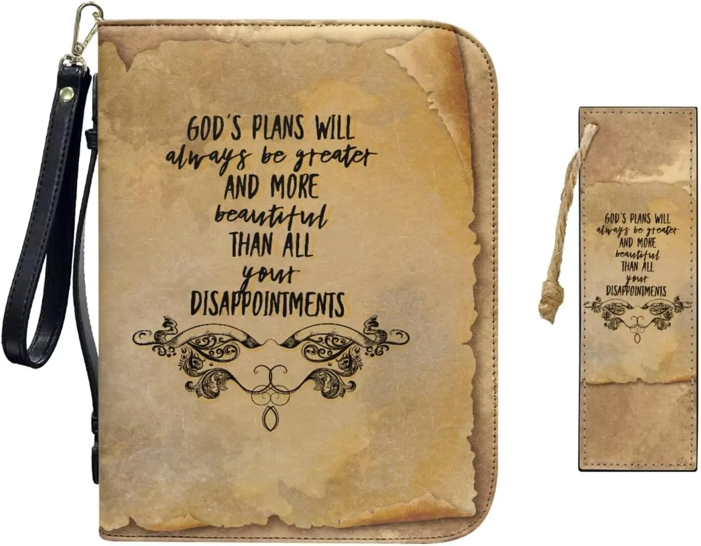 Bible Covers for Women,PU Bible Bags with Handle & Wristlet Strap, Bible Carrying Case and Bookmark Set
