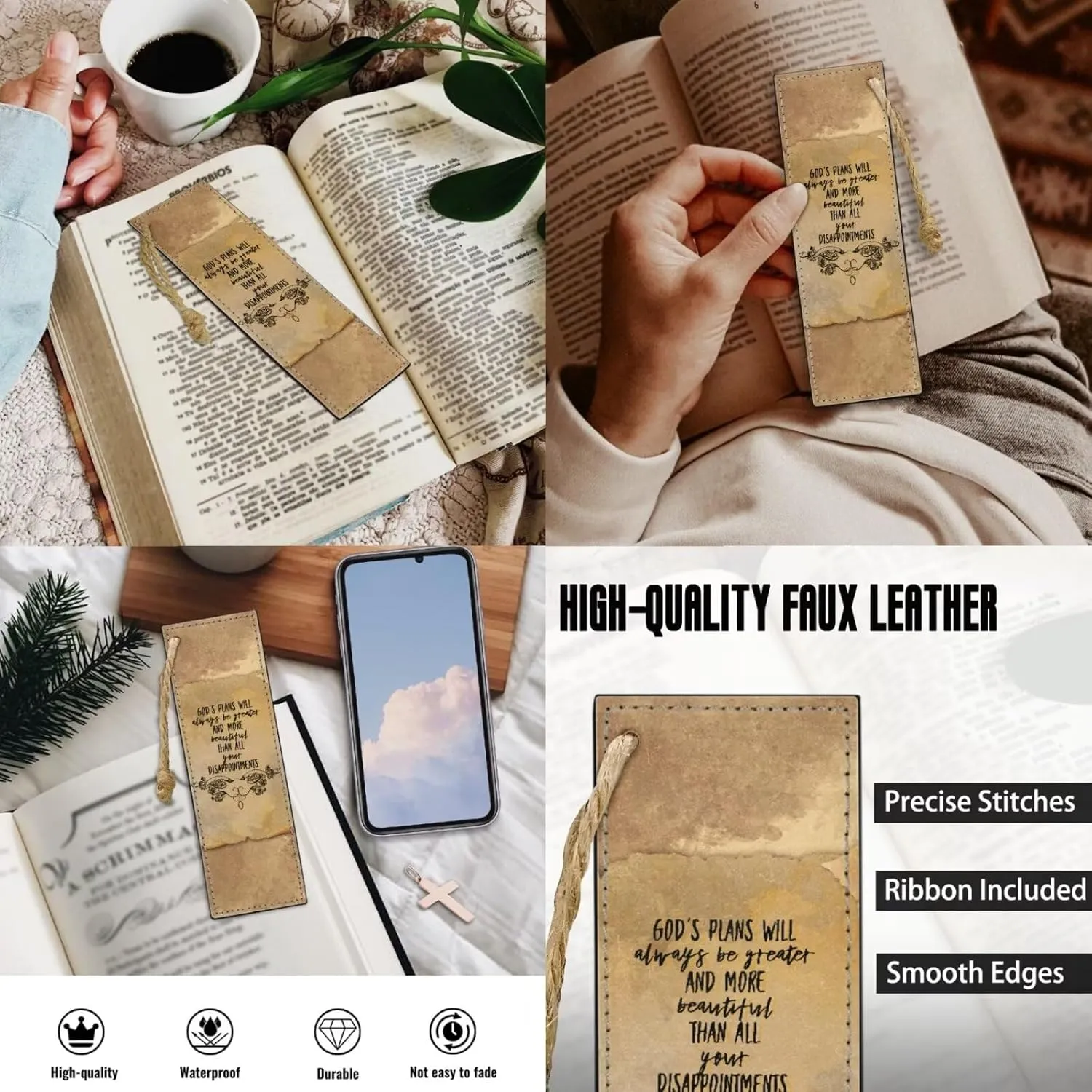 Bible Covers for Women,PU Bible Bags with Handle & Wristlet Strap, Bible Carrying Case and Bookmark Set