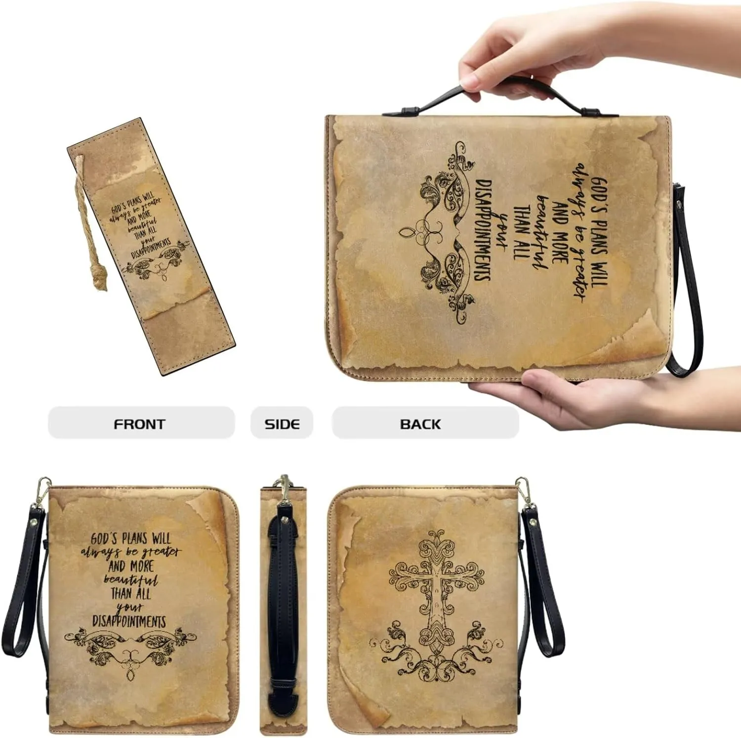 Bible Covers for Women,PU Bible Bags with Handle & Wristlet Strap, Bible Carrying Case and Bookmark Set