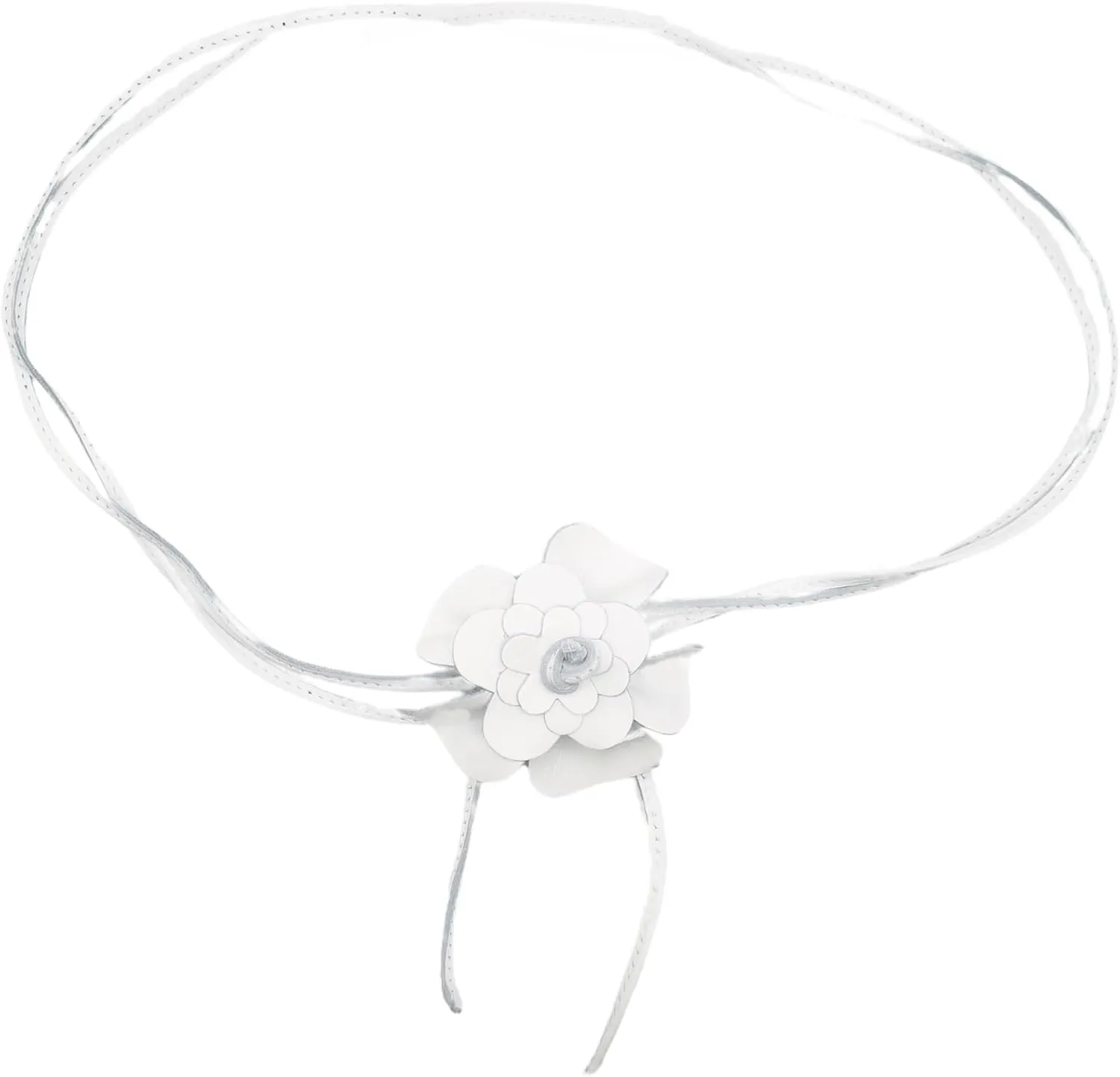 Binding Belt Flower Leather Strap with Genuine Leather Blossom, White, Einheitsgröße