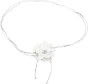 Binding Belt Flower Leather Strap with Genuine Leather Blossom, White, Einheitsgröße