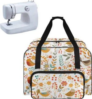Bird Flower Sewing Machine Tote Bag Portable Carrying Case with Anti-slip Bottom Compatible with Most Standard Sewing Machine and Supplies