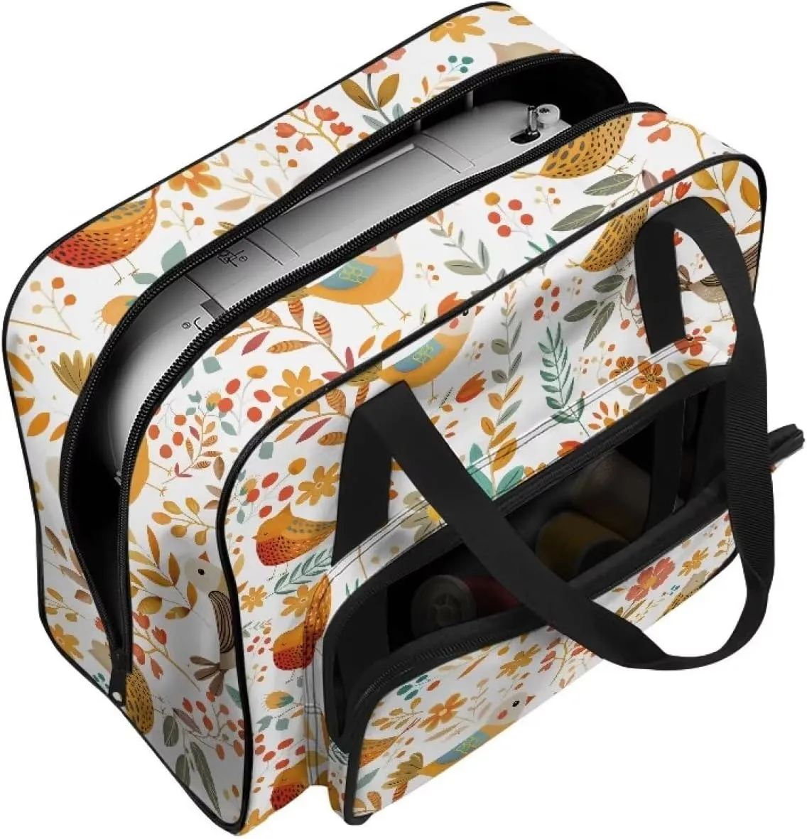 Bird Flower Sewing Machine Tote Bag Portable Carrying Case with Anti-slip Bottom Compatible with Most Standard Sewing Machine and Supplies