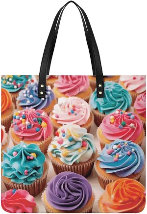 Birthday Cupcakes Large Leather Handbags Women Fashion Handbag Multifunctional Travel Bag It Is A Great Gift for Mothers, Teachers, Friends, Bridesmaids