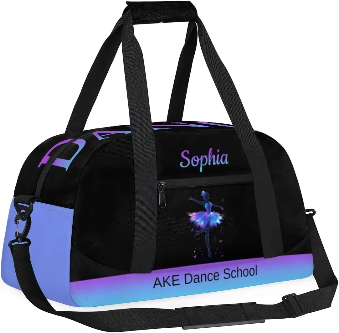Black Dance-Bag for Kids Girls 8-10 Personalized-Duffel-Bag Small Gym-Bag with Name for Girls Dance Training Bag for Dancers