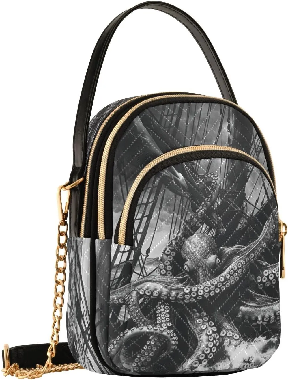 Black Ship Octopus Boat Crossbody Bag for Women Shoulder Handbag Ladies Purse Cell Phone Tote Bags