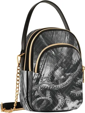 Black Ship Octopus Boat Crossbody Bag for Women Shoulder Handbag Ladies Purse Cell Phone Tote Bags