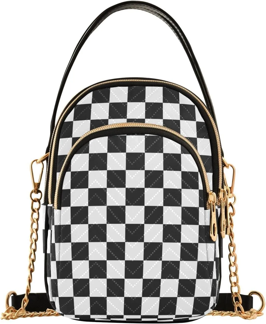 Black White Checkered Crossbody Bag for Women Shoulder Handbag Ladies Purse Cell Phone Tote Bags
