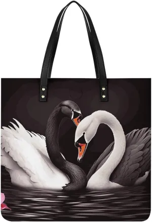 Black White Swan Love Heart Large Leather Handbags Women Fashion Handbag Multifunctional Travel Bag It Is A Great Gift for Mothers, Teachers, Friends, Bridesmaids