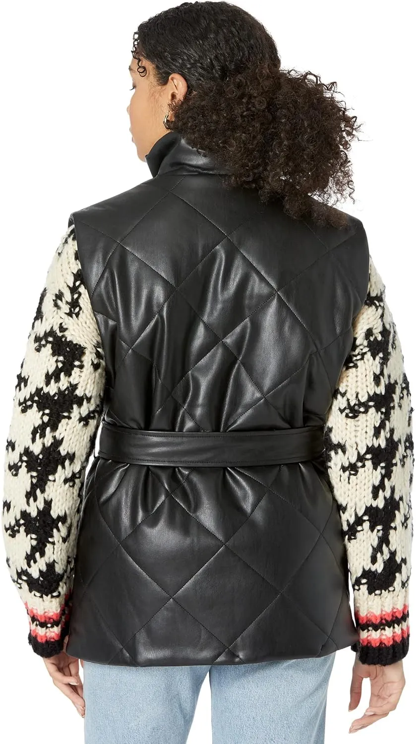 [BLANKNYC] Womens Vegan Leather Quilted Vest With Self Belt