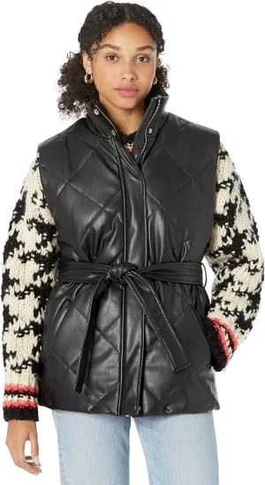[BLANKNYC] Womens Vegan Leather Quilted Vest With Self Belt