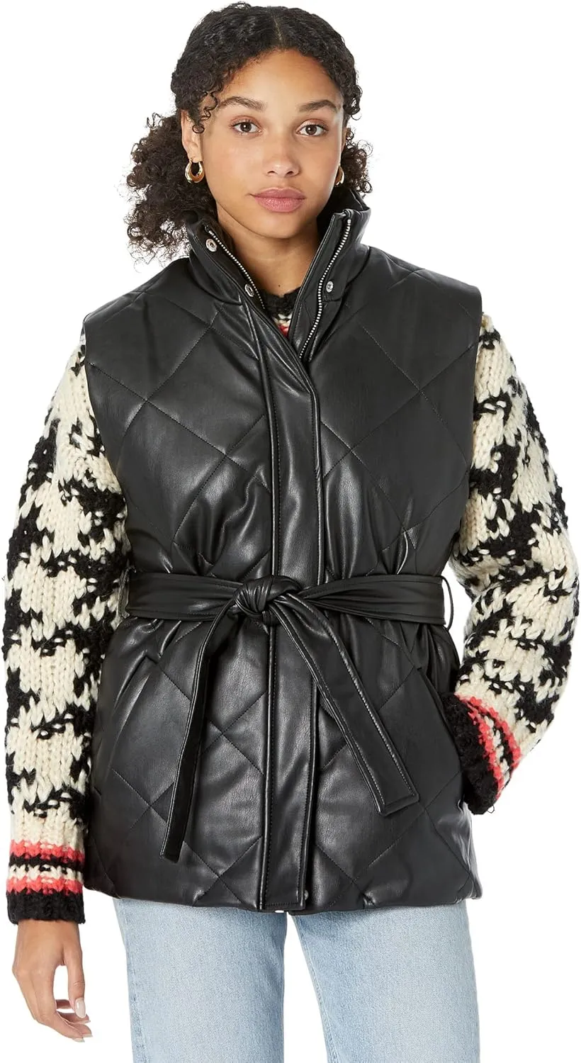 [BLANKNYC] Womens Vegan Leather Quilted Vest With Self Belt