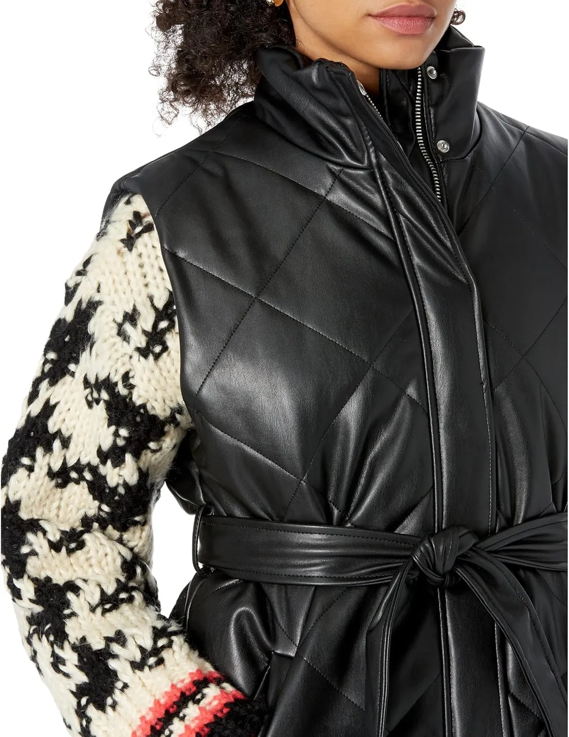 [BLANKNYC] Womens Vegan Leather Quilted Vest With Self Belt