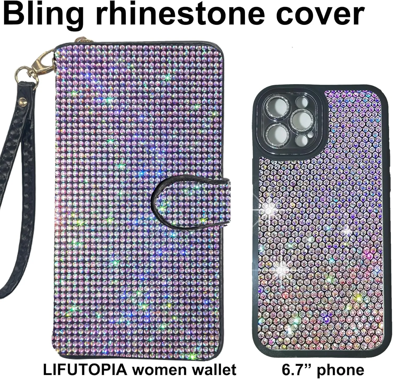 Bling Rhinestone Womens Wallet Artificial Diamond Wristlet Clutch Purse Credit Card Holder Large Capacity for Checkbook Phone