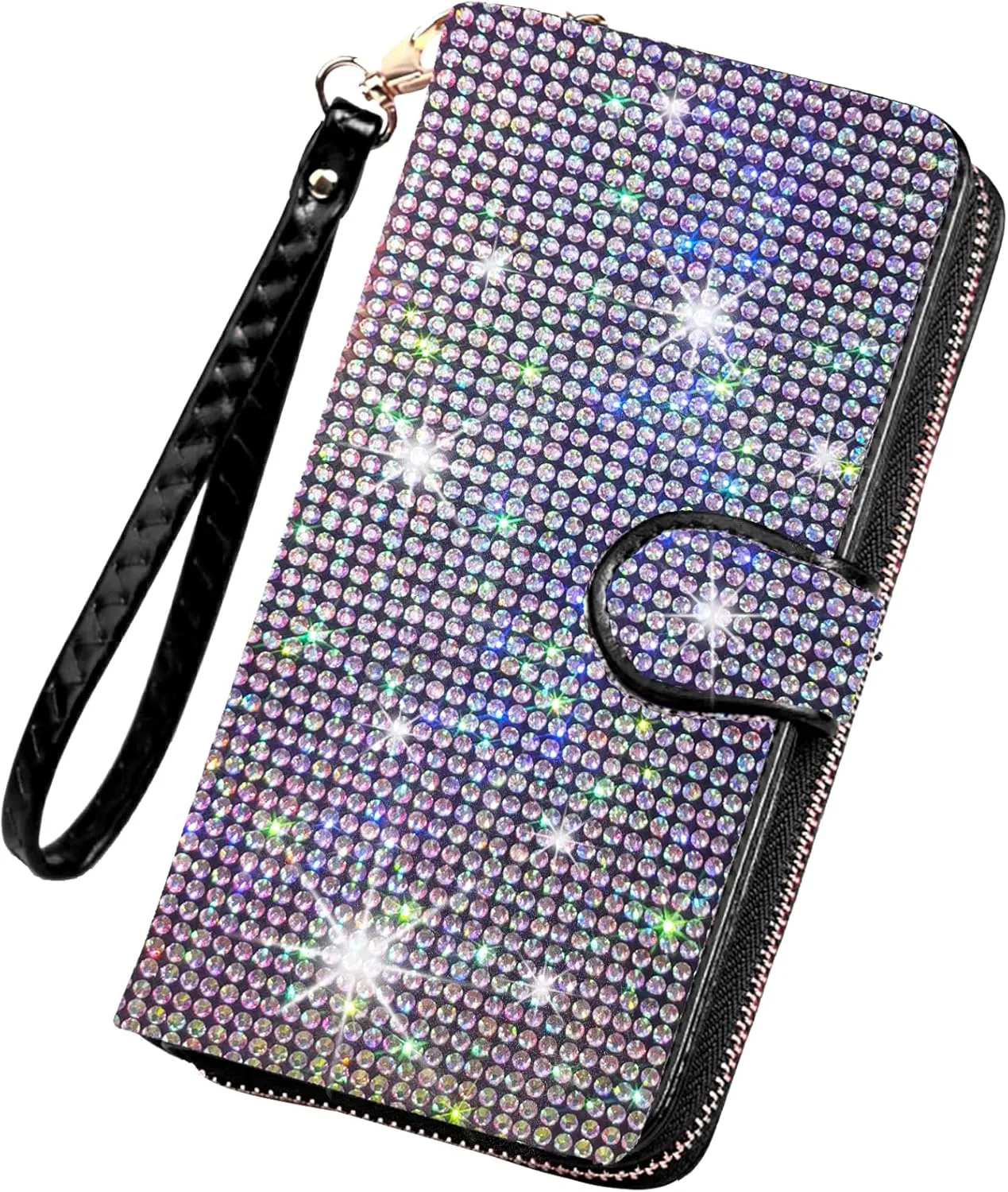 Bling Rhinestone Womens Wallet Artificial Diamond Wristlet Clutch Purse Credit Card Holder Large Capacity for Checkbook Phone