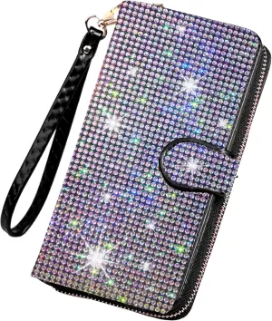 Bling Rhinestone Womens Wallet Artificial Diamond Wristlet Clutch Purse Credit Card Holder Large Capacity for Checkbook Phone