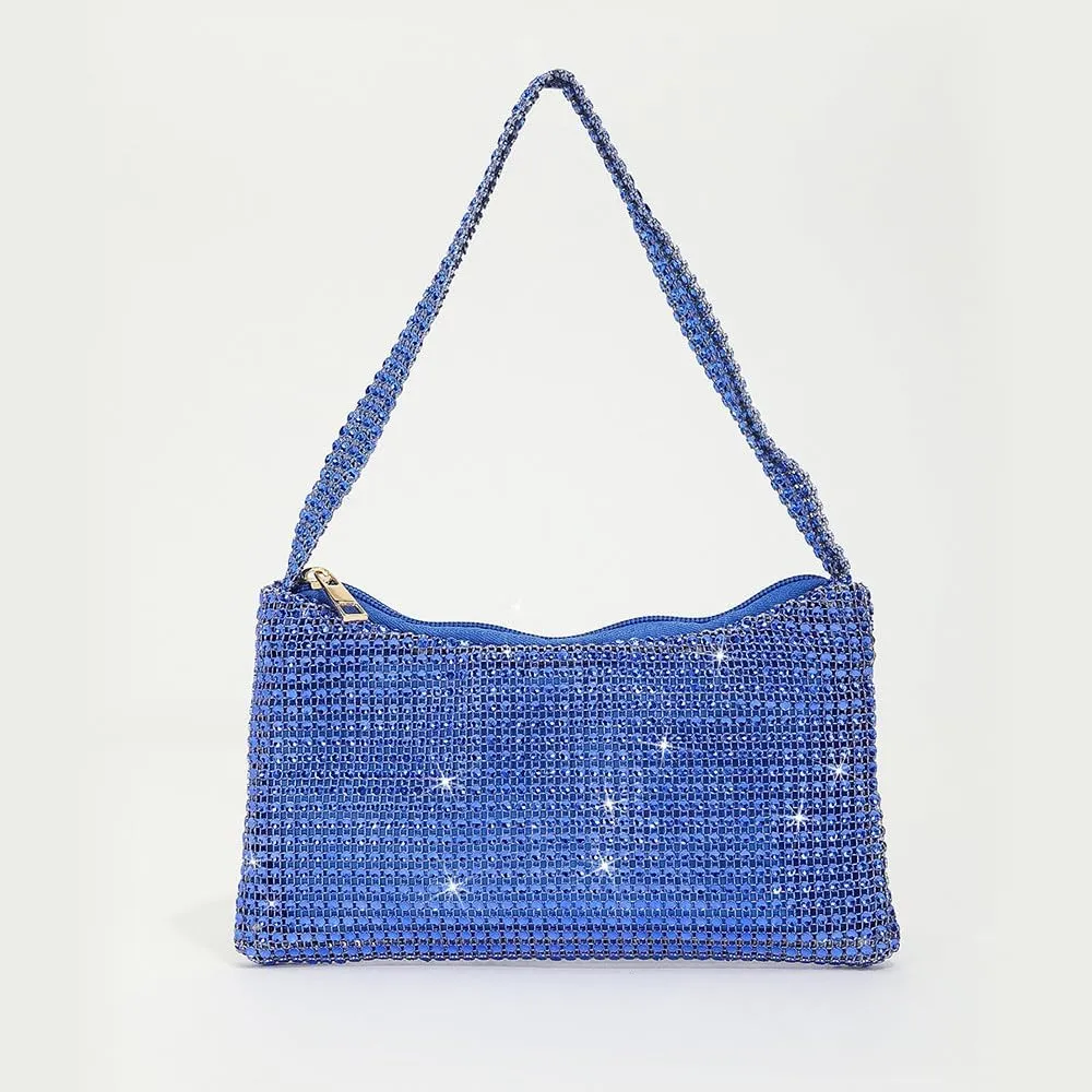 Bling Under the Arm Purse Shoulder Bag Bling Purses Rhinestones Women's Evening Handbag for Wedding Party Shopping Blue