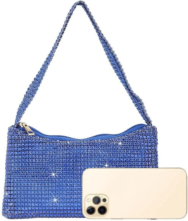 Bling Under the Arm Purse Shoulder Bag Bling Purses Rhinestones Women's Evening Handbag for Wedding Party Shopping Blue