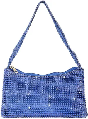 Bling Under the Arm Purse Shoulder Bag Bling Purses Rhinestones Women's Evening Handbag for Wedding Party Shopping Blue