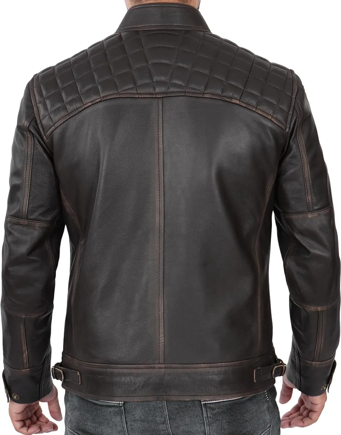 Blingsoul Leather Jacket Men - Quilted Cafe Racer Leather Jackets For Men